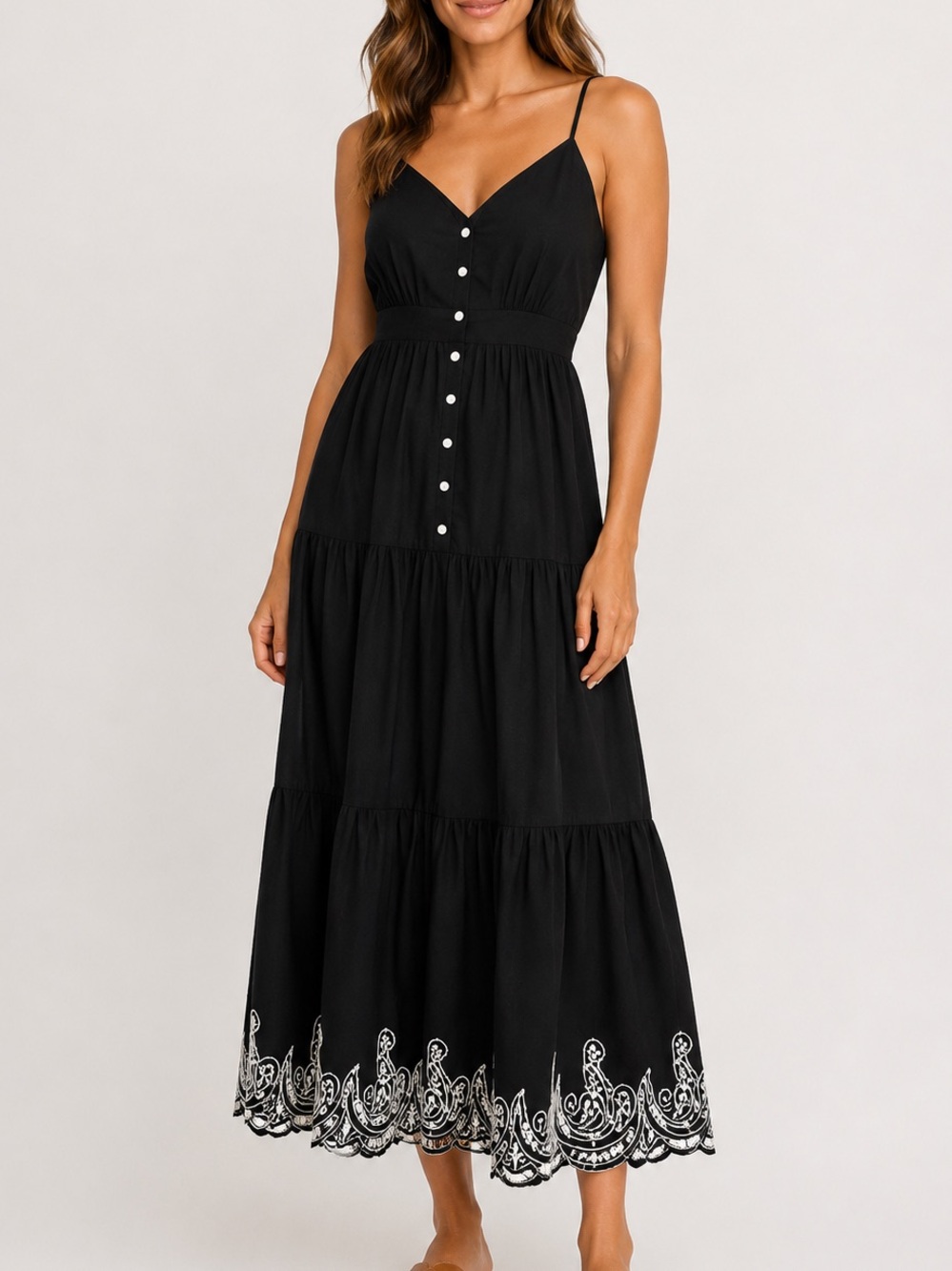 GAP Black Maxi Dress with White Embroidery